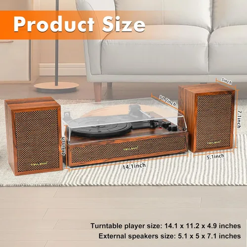 Vista 8 de Tocadiscos de vinilo con altavoces externos, tocadiscos estéreo vintage de 3 velocidades para discos de vinilo, entrada Bluetooth, parada automática