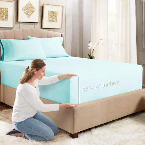 Vista 17 de Empyrean Bedding - Sábanas bajeras tamaño Queen, con sábana de cajón extra profunda – Juego de sábanas bajeras extra profundas, de 24 pulgadas