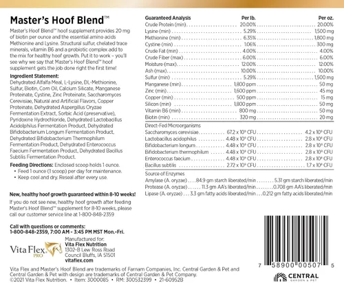 Vista 3 de Farnam Vita Flex Master's Hoof Blend fórmula de salud de pezuñas, suministro para 128 días, 8 libras