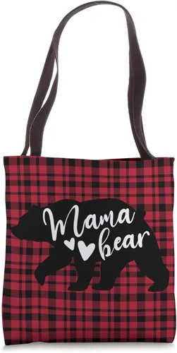 Mama Bear Buffalo Negro y Rojo Plaid Familia Mujeres Mamá Regalos Tote Bag 16 pulgadas Blanco