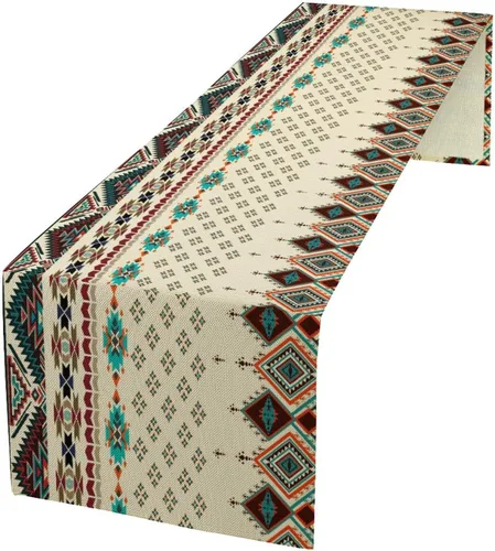 Camino de mesa azteca, corredor geométrico del suroeste nativo navajo abstracto con patrón de triángulo tribal estilo vintage campestre para