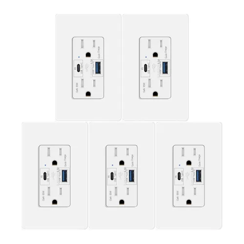 Vista 39 de Salida de receptáculo GFCI eléctrica Greencycle de 15 amperios, paquete de 5 salidas GFCI con indicador LED, resistente a la intemperie, grado