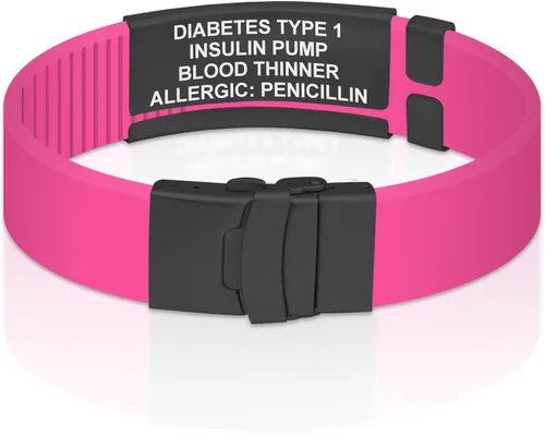 Vista 203 de Divoti Pulsera de identificación de alerta médica grabada personalizada, grabado láser de doble cara, pulsera de silicona, cierre de seguridad