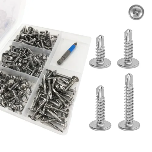 Vista 28 de QSJ 120 tornillos de chapa #8 x 5/8 pulgadas, cabeza hexagonal de acero inoxidable 410, tornillos autorroscantes rápidos con punta
