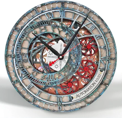 Automaton Orloj Astronomical Moving Gears Wall Clock Wizard Tower Clock, Large Magic Wall Art, Personalized Gift, Open Silent Mechanism