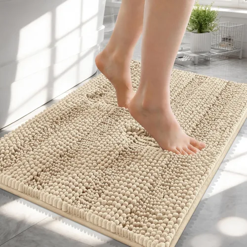 Vista 312 de OLANLY Alfombras de Baño Gruesas de 47 x 20 pulgadas, Extra Suaves Absorbentes de Chenilla a Rayas, Respaldo de Goma, Lavables y Secables a Máquina