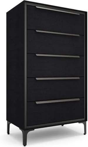 Vista 4 de Tinge Naima - Cómoda de tela premium - Marco de metal resistente, 5 cajones espaciosos a prueba de hundimiento con elegantes asas de metal