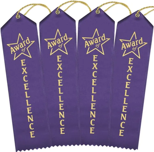 Vista 3 de RibbonsNow Cintas de Premio a la Excelencia - 25 Cintas de color morado real con tarjeta y cuerda
