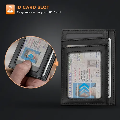 Vista 6 de SERMAN BRANDS RFID Blocking Slim Minimalist Mens Front Pocket Wallet. Thin Card Holder. Full Grain Leather Wallets for Men