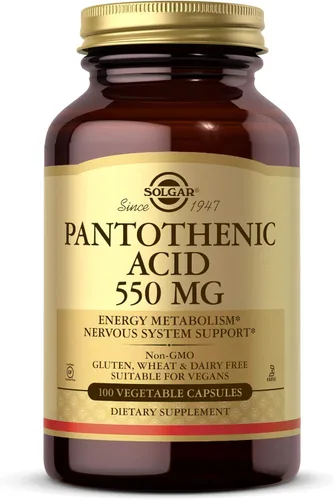 Solgar Ácido pantoténico 550 mg Cápsulas vegetales Vitamina B5 Metabolismo Energético Apoyo del Sistema Nervioso Sin Gluten Libre de Lácteos Kosher
