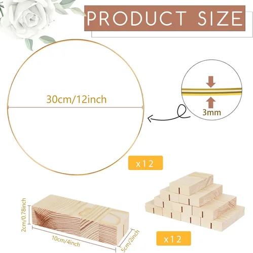 Vista 2 de 12 Piezas Centro de Mesa de Aro Floral de 12 Pulgadas Decoraciones de Mesa, Piezas Centrales de Decoración de Metal Dorado para Mesa con Base