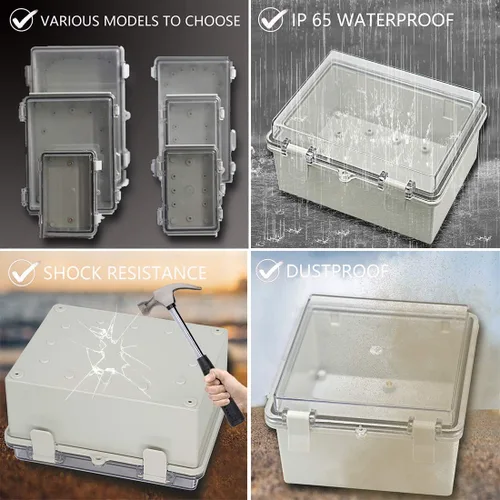 Vista 7 de Zulkit Caja de conexiones plástico ABS a prueba de polvo impermeable IP65 cajas eléctricas universales con carcasa de bisagra para exteriores