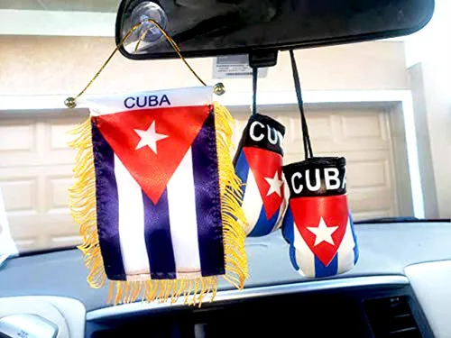Vista 6 de Combo de guantes de bandera y boxeo para espejo retrovisor de coche, decoración de oficina (Cuba)