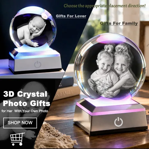 Vista 3 de Custom 3D Crystal Ball Photo – Personalized Mothers DayGifts for Mom, Laser Engraved Picture Crystal Keepsake, Unique Anniversary Birthday Gift for