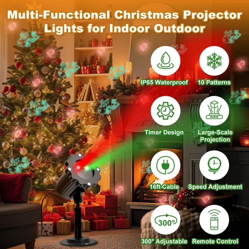 Vista 2 de Proyector de Luces de Navidad para Exteriores, Proyector de Luces LED Impermeables para Decoraciones Navideñas con Control Remoto y Temporizador