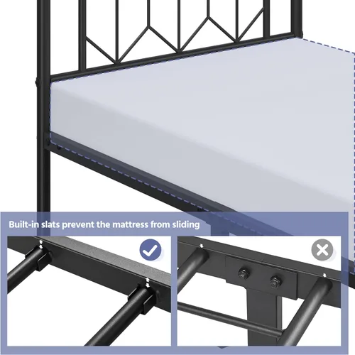 Vista 5 de Yaheetech Armazón de Cama de Plataforma Metálica Base de Colchón con Cabecero/Pie de Cama con Patrón de Diamante/Soporte de Listones de Acero