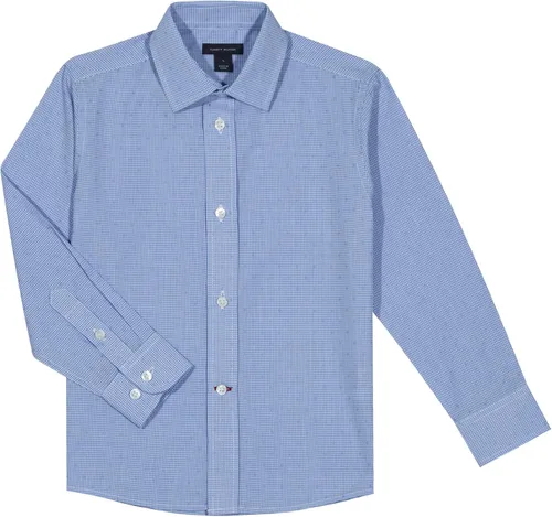 Vista 3 de Tommy Hilfiger Camisa de vestir de manga larga para niños, cuello con botones y mangas de puño, guinga