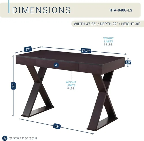 Vista 3 de Techni Mobili - Escritorio moderno de 47 pulgadas con cajón, oficina en casa moderna, color espresso 47" modern writing desk with storage drawer