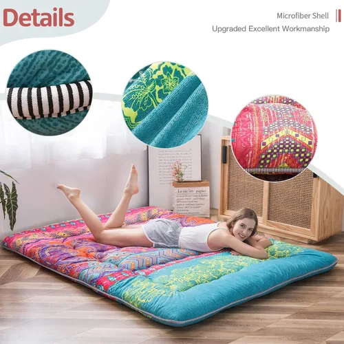 Vista 347 de Colchón futón japonés de piso gris constelación, de piso tatami, portátil, para acampar, para niños, sofá cama plegable enrollable con protector