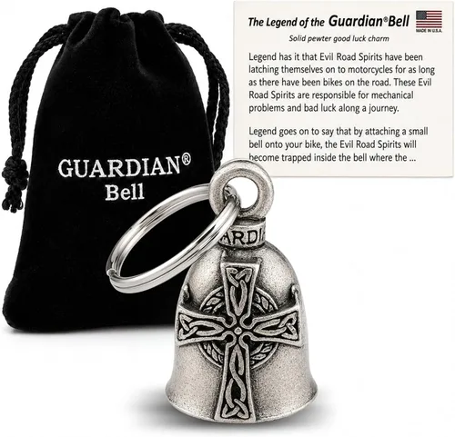 Guardian Bell Campana celta de buena suerte con llavero y bolsa de regalo de terciopelo negro | Campana de motocicleta | Peltre sin plomo |