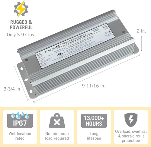 Vista 4 de Armacost Lighting 812000 cinta de 200 W, tira, disco, barras lineales y controlador LED de iluminación de paisaje, plata