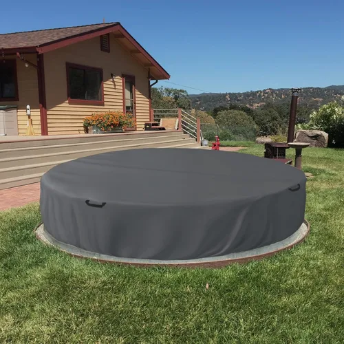 Vista 6 de Bitubi Cubierta redonda de acero de 8 pies para piscina, mejorada a cobertura completa para evitar el óxido y el envejecimiento (gris)