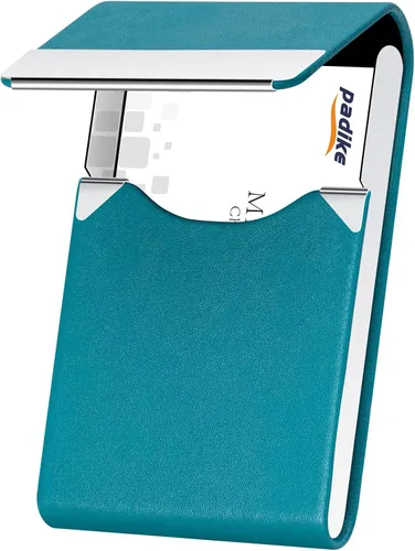 Vista 8 de Padike - Tarjetero de cuero para tarjetas de presentación, estuche metálico para tarjetas de nombre, tarjetero profesional delgado con cierre