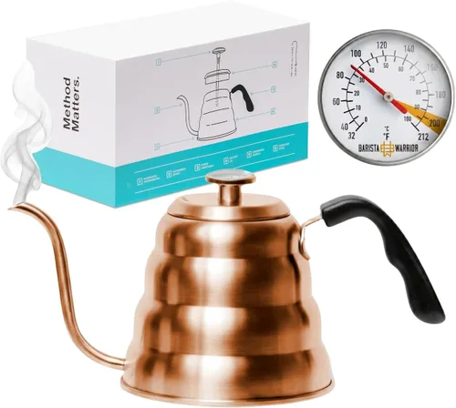Vista 9 de Barista Warrior - Hervidor de café de cuello de cisne con termómetro – Hervidor de cuello de cisne para café y té, de acero inoxidable para todas