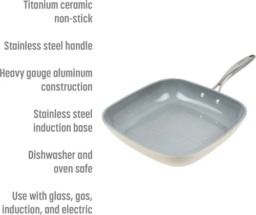 Vista 2 de Goodful Sartén antiadherente de cerámica de 11 pulgadas, ollas y sartenes aptas para lavavajillas, mango de acero inoxidable de agarre cómodo, Crema
