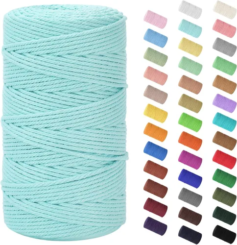 Vista 37 de Cuerda de macramé de 0.079 in x 220 yardas (656 pies), cuerda de algodón natural para colgar en la pared, ganchos de plantas, manualidades, Verde