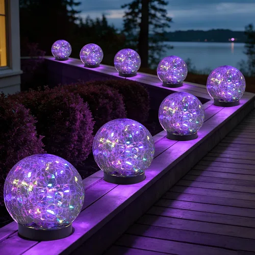 Vista 14 de MLKNK Luces solares de globo para exteriores, impermeables, bolas solares, luces solares de jardín, orbes para exteriores, paquete de 2 bolas