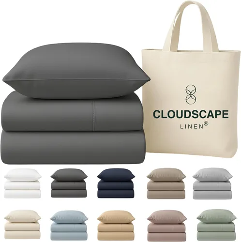 Vista 30 de Cloud Scape Linen - Juego de sábanas de 100% algodón egipcio, tamaño individual, juego de ropa de cama de lujo de 3 piezas, 400 hilos, calidad