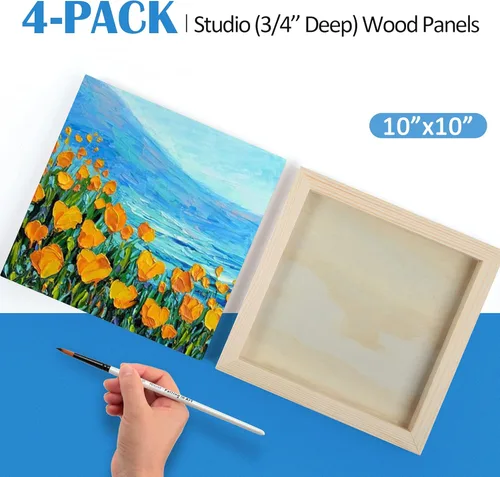 Vista 5 de Falling in Art Kit de paneles de lienzo de madera de abedul sin terminar, paquete de 4 tablas de cuna de estudio de 10 x 10 pulgadas de profundidad