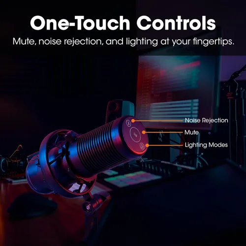 Vista 9 de MANHATTAN Micrófono USB RGB para juegos, micrófono condensador con cancelación de ruido para PC, PS4, PS5 y Mac, soporte de choque antivibración