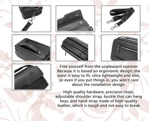 Vista 5 de FSD. WG Small Leather Sling Shoulder Bag for Men, Messenger Pack, Black, One Size, 9 x 4 x6