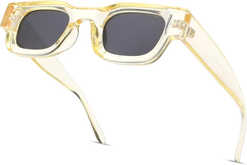 NULOOQ Aesthetic Thick Frame Rectangle Polarized Sunglasses for Women Men Trendy Chunky Small Square Sunglasses