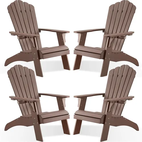 Vista 16 de Psilvam Silla Adirondack de gran tamaño, resistente a la decoloración y sin olor, sillas de madera de polietileno para hoguera con soporte
