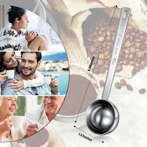 Vista 3 de Geiserailie 4 cucharadas de 2 cucharadas con mango largo, cuchara medidora de acero inoxidable de 1.0 fl oz para café, leche y fruta en polvo, té