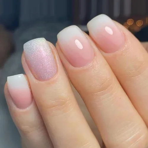 Vista 46 de Uñas postizas cortas cuadradas MABKJLF, uñas francesas falsas con gradiente, uñas de cobertura completa, flores blancas, uñas falsas con diseños
