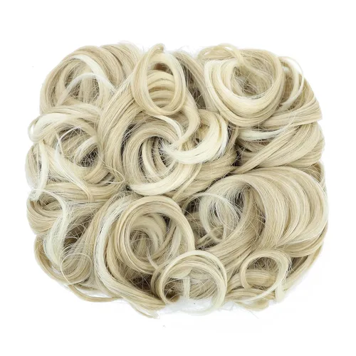 Vista 2 de SWACC Extensión de Moño de Cabello Rizado Corto y Desordenado, Peines de Cabello Fáciles de Estirar, Extensión de Cola de Caballo con Clip, Coletero