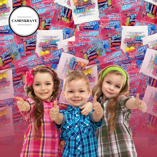 Vista 3 de CandyKrave Sweet Assorted Tarts - Paquete de dulces masticables envueltos individualmente, dulces y picantes, caramelos de gomitas suaves