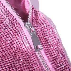 Vista 6 de Bolso de mano plateado brillante con diamantes de imitación, bolso de mano plateado para mujer
