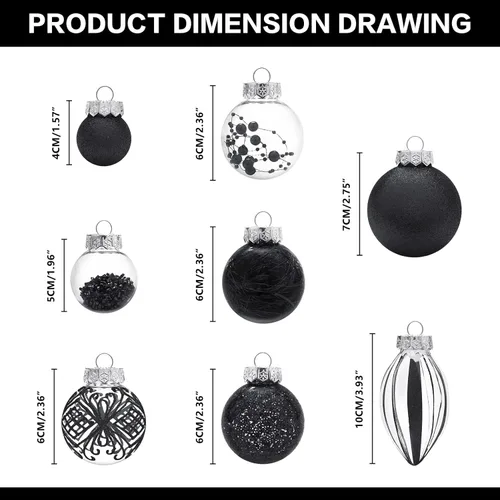 Vista 2 de Juego de adornos de Navidad, 32 piezas de bolas de Navidad de plástico transparente irrompibles para colgar en el árbol de Navidad