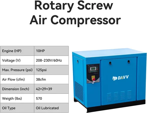 Vista 4 de Compresor de aire de tornillo rotatorio con tanque vertical 10HP 230V 3-Ph Davv-lgjgp007tu2