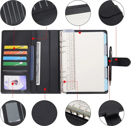 Vista 6 de WASON Carpeta de piel sintética A5 PU, Diario de anillo de cartera con papel punteado, Cuaderno rellenable para papel tamaño A5, Libreta