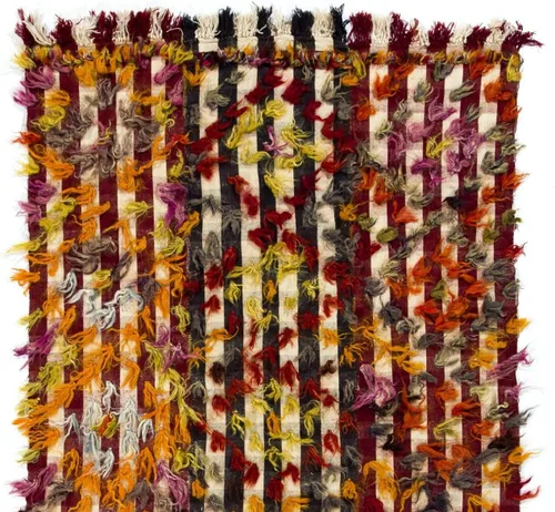 Vista 2 de 4.6x8.9 Ft Hand-Knotted 1970s Central Anatolian Kilim Rug with Colorful Poms. Bed, Floor, Sofa Cover. KEF60