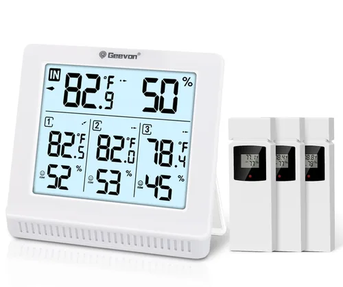 Geevon Termómetro inalámbrico para interiores y exteriores con 3 sensores remotos, termómetro higrómetro digital, medidor de temperatura y monitor