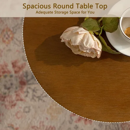 Vista 6 de Framhose - Mesa auxiliar redonda, mesa auxiliar pequeña con parte superior de madera y base negra, mesa de pedestal para sala de estar, esquinas