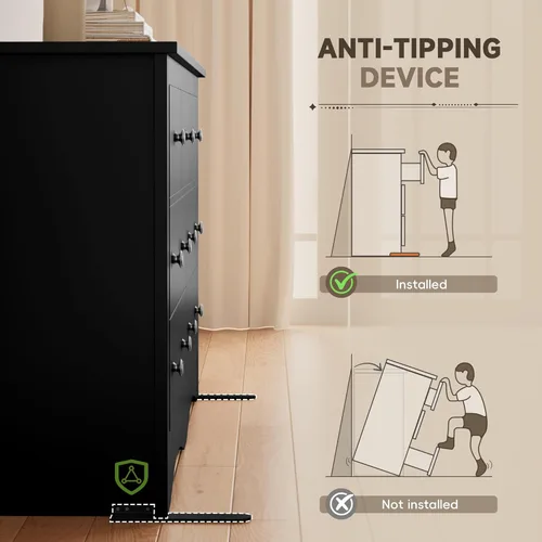 Vista 56 de Furmax Cómoda para dormitorio, 5 cajones de madera, cómoda, para TV de hasta 65 pulgadas, mueble de almacenamiento para TV para pasillo y entrada