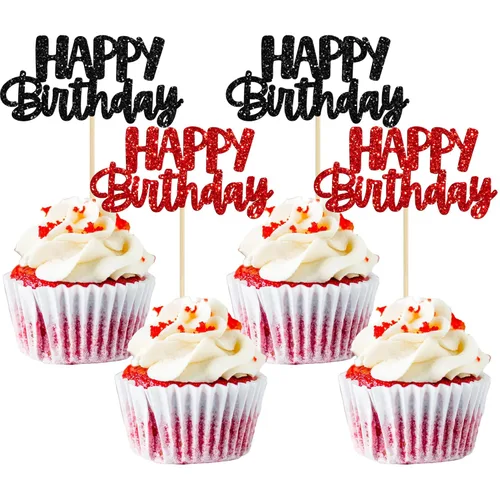 Vista 11 de Gyufise 24 piezas de decoración para pastel de cumpleaños con purpurina, adornos brillantes para pastel de cumpleaños, adornos de comida